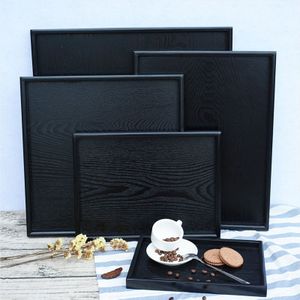 Massief Houten Dienbladen Zwarte Rechthoek Hoogwaardige Houten Pallets Opslag Plaat Voor Home/Hotel Servies Japanse Voedsel zoete