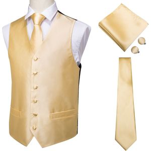 Hi-Tie Zijde Champagne Vest Set Voor Mannen Gold Smart Casual Mannen Vest Pak Geel Vest Voor Bruiloft zakelijke Formele Jas