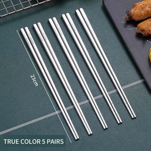 WORTHBUY 5 Pairs Goud Antislip Eetstokjes 18/8 Roestvrij Staal Eetstokjes Voor Sushi Hashi Voedsel Sticks Herbruikbare Eetstokje Set