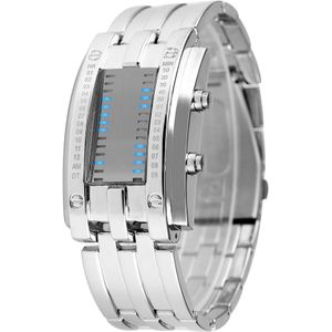 Explosies Dubbele Rij Lichten Binary Led Elektronische Horloges Digitale Klok Mannelijke Mode Top Luxe Roestvrij Stalen Band Horloge