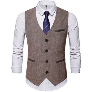 Vintage Mannen Knoppen Pak Vest Slanke Business Bruiloft Bruidsjonkers Katoenen Vest Mannen Slanke Formele Casual Vesten