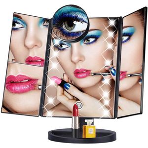 Vanity Make-Up Spiegel met 22 Led Verlichting Drievoudige Spiegel met Vergroting en Touch Screen, 180 Hoek Verstelbare Roterende