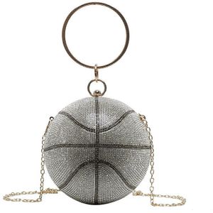 Crystal Round Metal Handle Crossbody Bags Women Basketball Luxury Diamond Evening Bags Party Purse Clutch Handbags