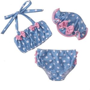 3 Stuks Kids Badpak Stippen/Streep Print Gladiatorschoen Bikini Set Met Cap Voor Meisje Zomer Strand Zwemmen badpakken 2022