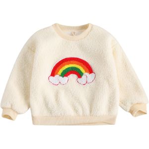 Leuke Baby Meisjes Jongens Cartoon Trui Sweatshirts Herfst Winter Warm Fluwelen Regenboog Patroon Lange Mouw Peuter Kids Hoodies