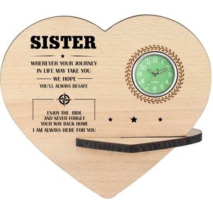 Mijn Zus Hart Vorm Houten Klok Custom Tafel Decoratie Groen Horloge Header Ornamenten Afstuderen Dames