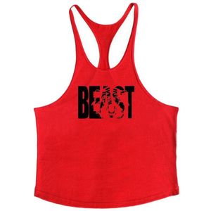 Muscleguys Katoen Heren Gym Tank Tops Heren Mouwloos Shirt Voor Jongens Bodybuilding Kleding Hemd Fitness Stringer Vest Rood L