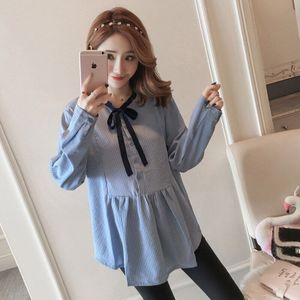 Herfst Zwangere Vrouwen Lange Mouwen Losse Tees Shirts Losse Boog Kraag Onregelmatige Moederschap Blouses Zoete Katoen Tops