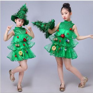 Baby Meisje Mouwloze Jurken Kinderen Groene Kleding Kerst Halloween Kostuums Boom Jurk Hoed Purim Elf Cosplay