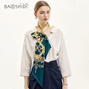 [Baoshidi] Lente Mode Dubbele Gezicht Skinny, 100% Zijde Satijn Lint, Elegante Halsdoek, dame Haar Accessoire Sjaal Vrouwen