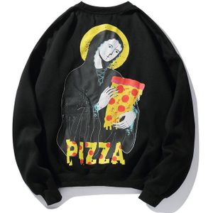 GONTHWID Grappige Virgin Mary Pizza Print Fleece Trui Hoodies Harajuku Hip Hop Streetwear Tops Mens Casual Uitloper Tops