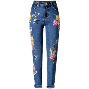 Mode Dameskleding Rechte Lange Jeans Broek 3D Bloemen Borduurwerk Hoge Taille Dames Slanke Jeans Legging Broek