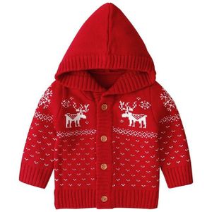 Baby Meisjes Jongens Hooded Trui Kerst Kleding Kids Gebreide Herten Jas Knop Lange Mouw Outfit Vest Top 0- 18M
