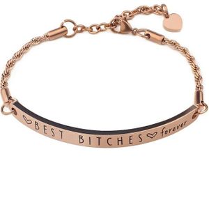 FINE4U B261 Rvs Beste Bitches Inspirational Armband Gegraveerde Letters Jewewlry Voor Vrouwen Meisjes Vrienden