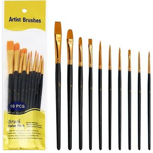 10Pcs Multifunctionele Nylon Wol Aquarel Borstel Set Geschilderd Pen Graffiti Acryl Borstel Kunst Levert Voor Beginners