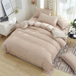 Jddton Licht Bruin Plaid Beddengoed Sets Eenvoudige En Mode Bed Linnen Dekbedovertrek Set Ab Kant Laken Kussensloop cover BE095