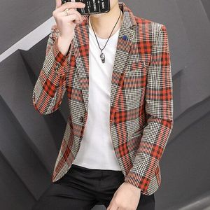 Britse Stijl Mannen Plaid Blazers Jas Single-Breasted Slim Fit Sociale Jurk Blazer Masculino Party Bruiloft Mannelijke Smart Casual pak