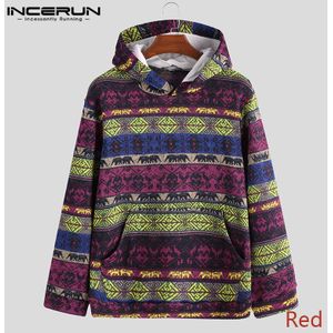 Etnische Gedrukt Mannen Hoodies Zakken Streetwear Hooded Lange Mouwen Truien Gebreide Herfst Winter Mode Sweatshirt INCERUN