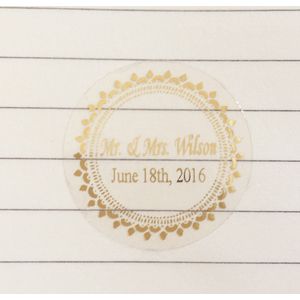 90 stks 3 cm bruiloft decoratie gunsten stickers personalise custom waterdichte uitnodiging omhult goud transparant seals