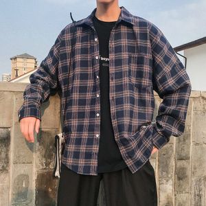 Shirt Mannen Street Wear Lange Mouwen Plaid Top Harajuku Plus Size Fashions Vintage Heren Shirts Casual Losse Bf Turn- down Kraag