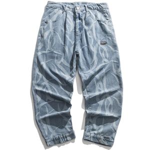 Europese Amerikaanse Streetwear Hip Hop Mode Doorn Print Baggy Jeans Harajuku Harem Denim Broek Mannen Kleding Cargo Broek