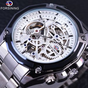 Forsining Horloge + Band Set Combinatie Mechanische Mode Jurk Heren Top Brand Luxe Rvs Automatische Skeleton Horloges