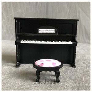 1 Set Houten 1/12 Schaal Dollhouse Miniatuur Piano + Kruk Meubels Mini Pop Speelgoed Accessoires