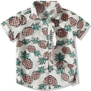 Waggel Baby Jongens Ananas Patroon Overhemd Jongen Zomer Korte Mouwen Revers Single-Breasted Top 0-3Y