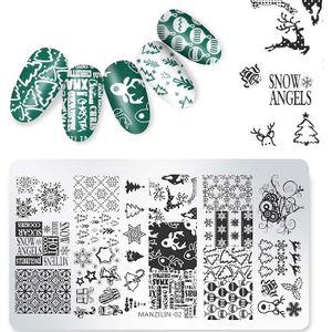 Kerst Nail Stempelen Plaat Sneeuwvlokken Beer Rechthoek Sjabloon Santa Elanden Nail Art Printing Stencil Tool