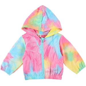 Winter Baby Meisjes Jongens Jassen Tie-Dye Gedrukt Lange Mouwen Rits Capuchon Outfits