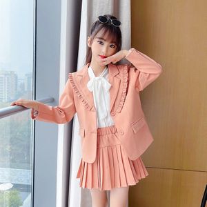 Tieners Meisjes Blazer Suits Jas + Broek + Blouse Preppy 2022 Lente Herfst Kinderen Culottes Mode Rok Drie stuk Pak Set