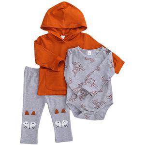 3 Stuks Pasgeboren Baby Baby Meisje Kleding Met Lange Mouwen Bodysuit Hoodie Sweatshirt Tops Vos Broek Set Fall Outfits Set