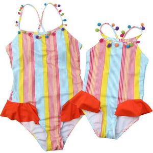 Mom Meisje Bijpassende Een Stuk Badpak Vrouwen Meisjes Baby Kid Gestreepte Bikini Set Badmode Badpakken Badpak Beachwear
