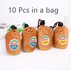 10Pcs Kiwi Pak Mode Printen Opvouwbare Polyester Boodschappentas Tote Herbruikbare Eco Zakken