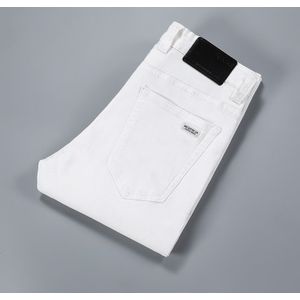 Mannen Wit Katoen Slanke Rechte Mannen Casual Stretch Skinny Jeans Straight fit Broek Witte Broek Effen Kleuren Jeans