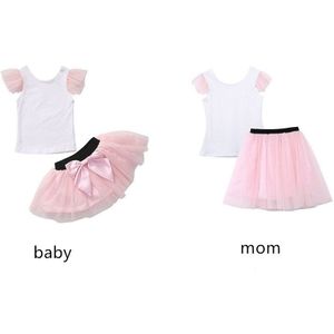 Yuxic Moeder En Dochter Bijpassende Outfits Mouwloos T-shirt + Tutu Rok Set Zomer Prinses Kinderen Rok Moeder En Mij Familie doek
