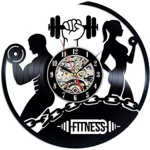 Fitness Gym Vinyl Record Wandklok Modern Bodybuilding No Pain No Gain 3D Decoratie Vintage Klok Muur Horloge Home decor