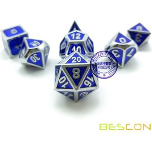 Bescon Deluxe Shiny Chrome En Blauw Emaille Effen Metalen Polyhedral Rollenspel Rpg Game Dice Set Van 7