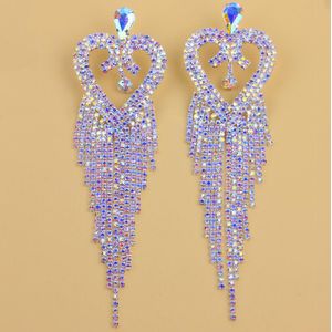 Glaming Oorbellen Rhinestone Heart Dangle Voor Vrouwen Mode-sieraden Zilveren Kleur Kwastje Kristallen Lange Oorbellen Ab Stenen