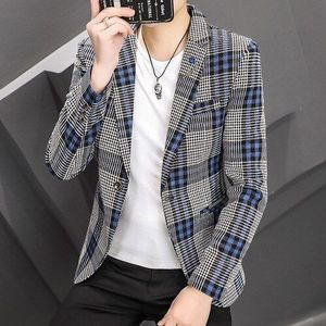 Britse Stijl Mannen Plaid Blazers Jas Single-Breasted Slim Fit Sociale Jurk Blazer Masculino Party Bruiloft Mannelijke Smart Casual pak