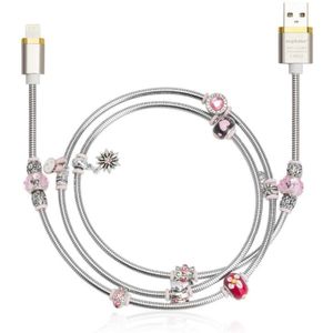 (Roze) ANGIBABE draad lente Usb-kabel 2A 1 M DIY inlay Diamant Snelle Opladen Datakabel voor iPhone8 7 6 6 s Plus 5 5 s iPad Air