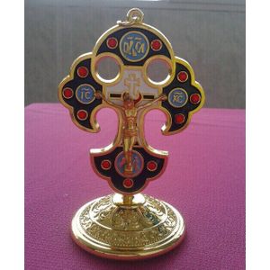 Fine gold-plating Set met diamanten Europese klassieke Jesus cross pictogram auto reizen ornament kruisbeeld craft jesu rood lam van god