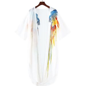 Bohemian Jurk Chiffon Bikini Cover Up Kaftan Witte Jurk Big Size Kimono Beachwear Print Tuniek Voor Beach Badpak Cover Up