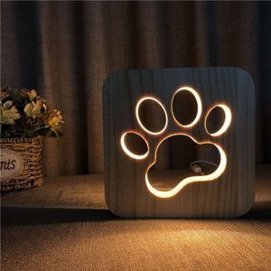Led Creatieve Usb Nachtlampje Houten Hond Poot Wolf Hoofd Lamp Kids Slaapkamer Decoratie Warm Licht Tafellamp Voor Kinderen Lampen