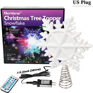 Ourwarm Kerstboom Topper Verlichte Met Witte Sneeuwvlok Projector Roterende 3D Glitter Verlichte Christmas Decorations Voor Boom