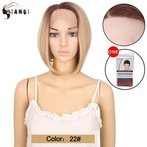 Dianqi 11 "Bob Korte Pruik Synthetische Kant Deel Lace Front Pruik Rechte Bob Met Staart Krullen Kort Haar Zwart gouden Pruik Voor Vrouwen