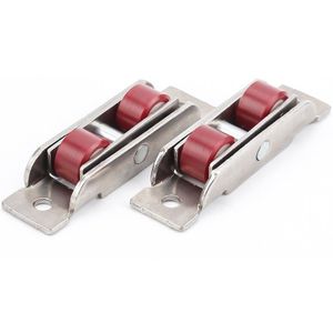 4Pcs Rvs + Rode Nylon Platte/Concave Dubbele Wiel Plastic Staal Dia Deuren Venster Katrol U-type Ultra-Stilte Wiel