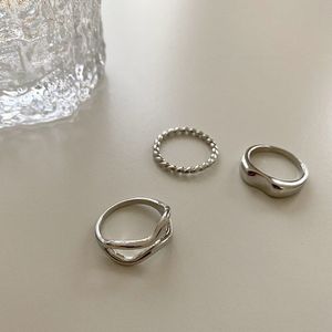 Aomu 3 Stks/set Korea Punk Vintage Metalen Ketting Open Ringen Voor Vrouwen Goud Zilver Kleur Verstelbare Wide Ring Set Party sieraden
