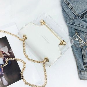 Vrouwen Gouden Ketting Kleine Vierkante Schoudertas Clear Transparante Pu Composiet Messenger Bags Vrouwelijke Handtassen