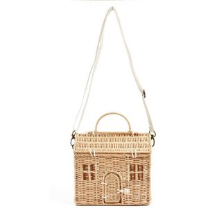 Creatieve Huis Vorm Rotan Vrouwen Handtassen Rieten Geweven Schouder Crossbody Tassen Grappige Zomer Strand Strozak Handgemaakte Reistas